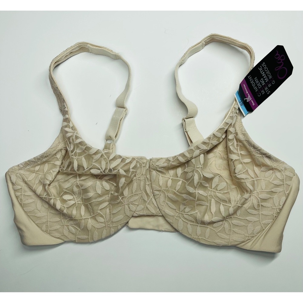 Olga Sheer Leaves Minimizer Bra Beige Lace Full Coverage Underwire 40C